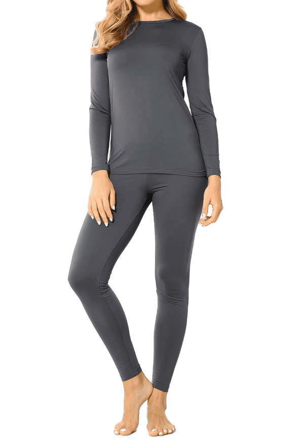 Women's Ultra-Soft Micro-Fleece Lined Thermal Base Layer Top & Legging Set, Dark Gray, XL