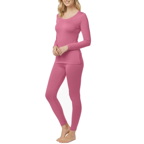 Women’s Warm Microfiber Long John Pajama Thermal Set – Fleece-Lined Base Layer Shirt & Pants for Winter, Ski, Cold Weather Layering & Sleepwear, Pink, X-Large