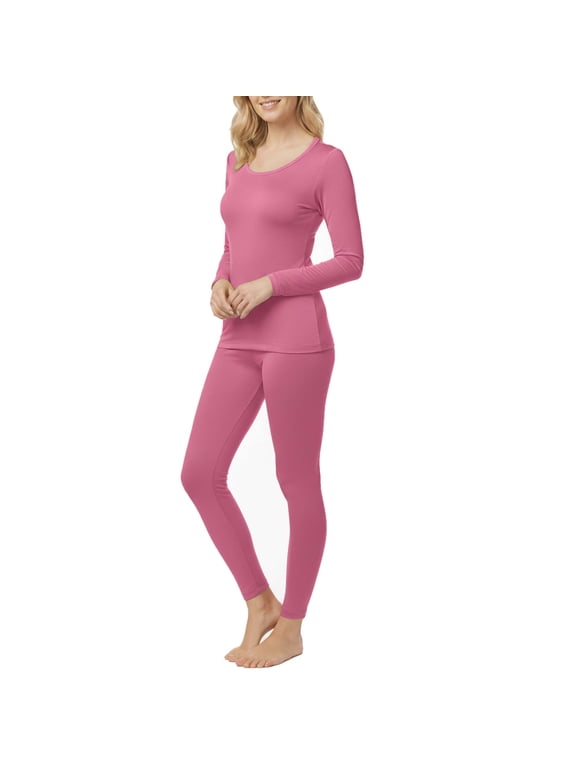 Women’s Warm Microfiber Long John Pajama Thermal Set – Fleece-Lined Base Layer Shirt & Pants for Winter, Ski, Cold Weather Layering & Sleepwear, Pink, X-Large