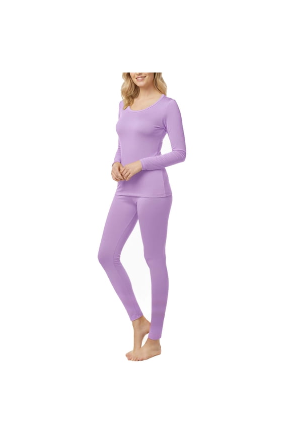 Women’s Warm Microfiber Long John Pajama Thermal Set – Fleece-Lined Base Layer Shirt & Pants for Winter, Ski, Cold Weather Layering & Sleepwear, Purple, Large