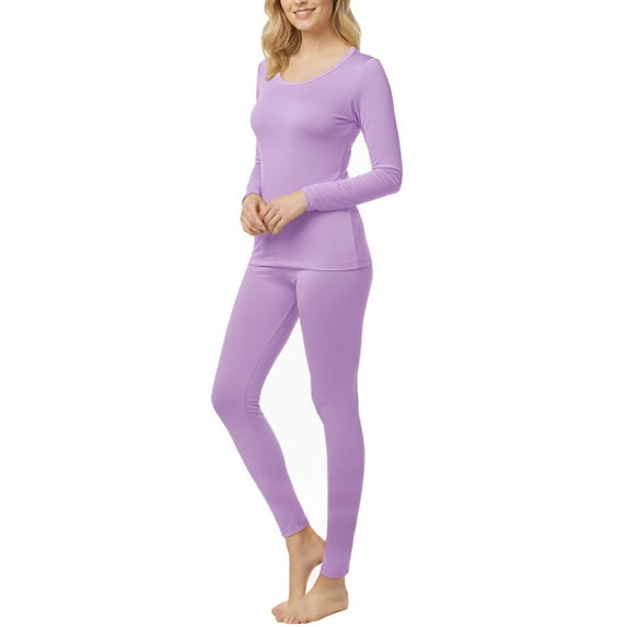Women’s Warm Microfiber Long John Pajama Thermal Set – Fleece-Lined Base Layer Shirt & Pants for Winter, Ski, Cold Weather Layering & Sleepwear, Purple, X-Large