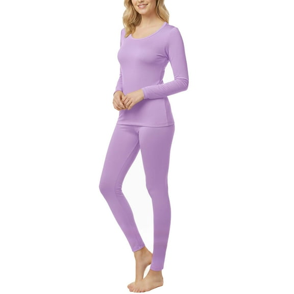 Women’s Warm Microfiber Long John Pajama Thermal Set – Fleece-Lined Base Layer Shirt & Pants for Winter, Ski, Cold Weather Layering & Sleepwear, Purple, X-Large