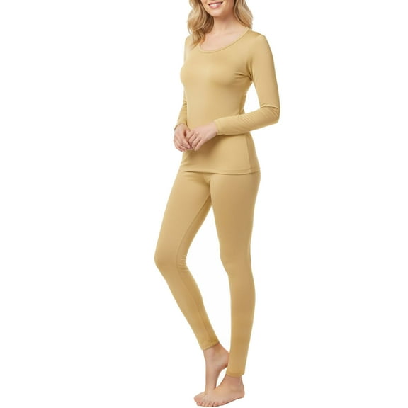 Women’s Warm Microfiber Long John Pajama Thermal Set – Fleece-Lined Base Layer Shirt & Pants for Winter, Ski, Cold Weather Layering & Sleepwear, Yellow, Medium