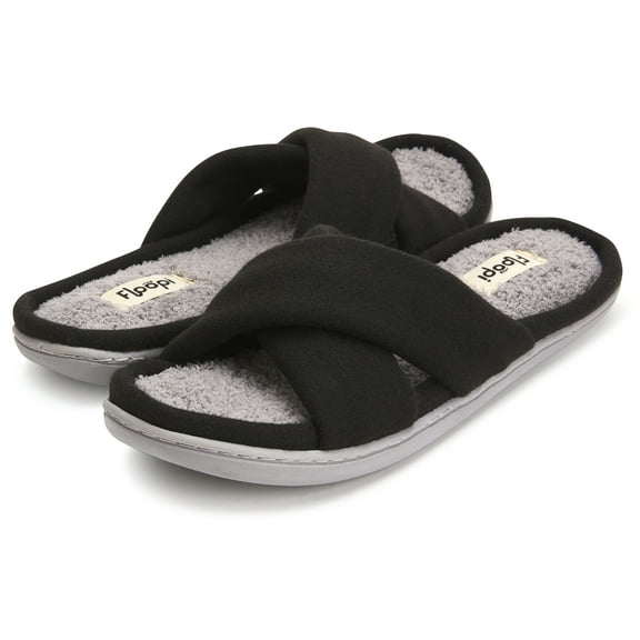 Women's Ultra Soft Padded Felt Criss Cross Slide W/French Terry Insole Slipper W/ Memory Foam (L, Black-344)