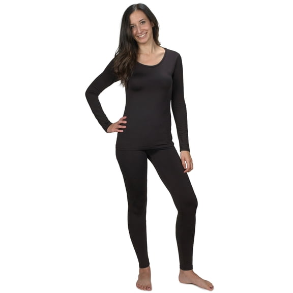 Women's Ultra Soft Thermal Underwear Long Johns Set with Fleece Lined (Black X Large)