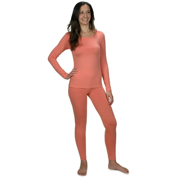 Women's Ultra Soft Thermal Underwear Long Johns Set with Fleece Lined (Peach X Large)