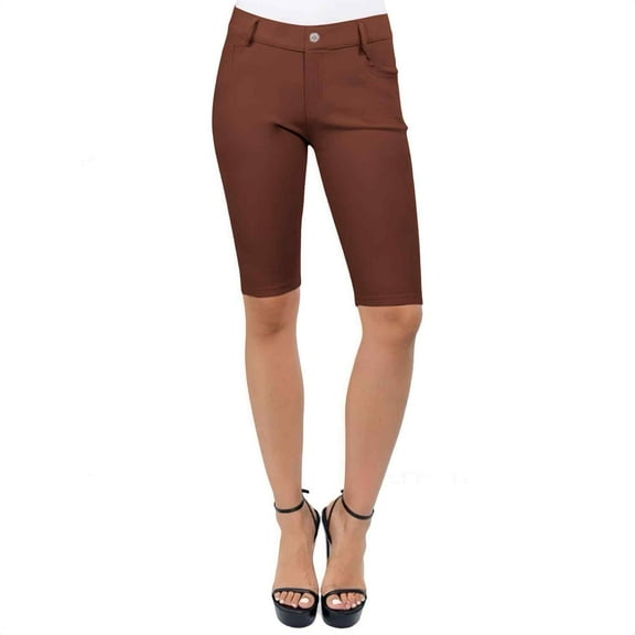 COUVER Women Ultra Stretchy Classic 5 Pocket Jeggings Bermuda Shorts Coffee L