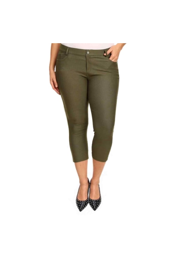 Women's Ultra Stretch 5 Pocket Capri Jeggings Pull-On Denim Look Pants, Army Green, XX-Large, 1 Pair