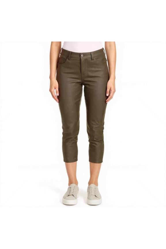 Women's Ultra Stretch 5 Pocket Capri Jeggings Pull-On Denim Look Pants, Army Green, Large, 1 Pair