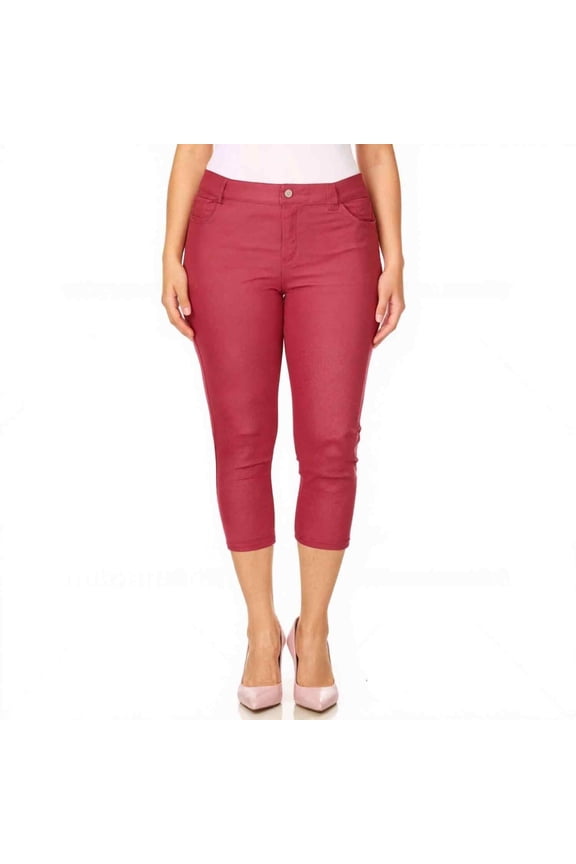Women's Ultra Stretch 5 Pocket Capri Jeggings Pull-On Denim Look Pants, Burgundy, 3X-Large, 1 Pair