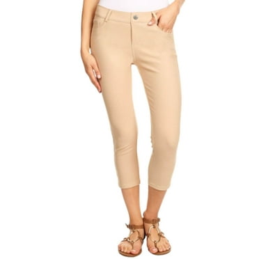 Women's Ultra Stretchy Classic 5 Pocket Jeggings, Capri, Camel, M