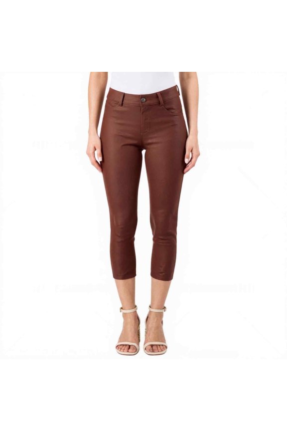 Women's Ultra Stretch 5 Pocket Capri Jeggings Pull-On Denim Look Pants, Coffee, Large, 1 Pair