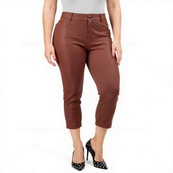 Couver Women's Ultra Stretch 5 Pocket Capri Jeggings Pull-On Denim Look Pants, Coffee, X-Large, 1 Pair