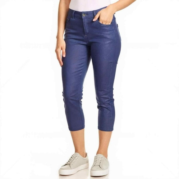 Couver Women's Ultra Stretch 5 Pocket Capri Jeggings Pull-On Denim Look Pants, Denim Blue, Large, 1 Pair