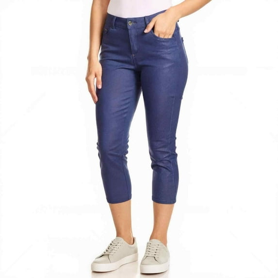 Couver Women's Ultra Stretch 5 Pocket Capri Jeggings Pull-On Denim Look Pants, Denim Blue, Medium, 1 Pair