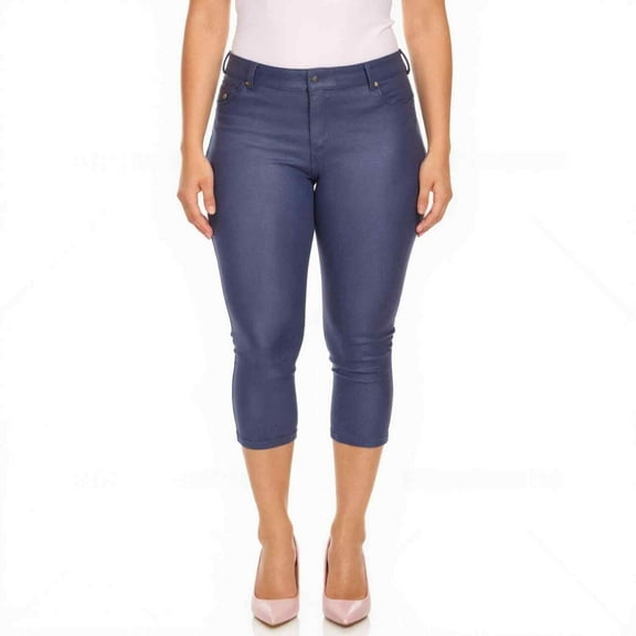 Couver Women's Ultra Stretch 5 Pocket Capri Jeggings Pull-On Denim Look Pants, Denim Blue, X-Large, 1 Pair