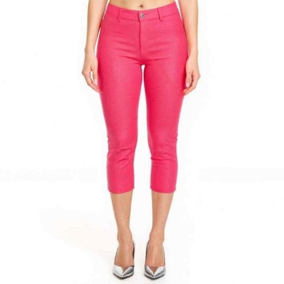 Couver Women's Ultra Stretch 5 Pocket Capri Jeggings Pull-On Denim Look Pants, Fuchsia, Medium, 1 Pair