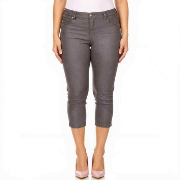 Couver Women's Ultra Stretch 5 Pocket Capri Jeggings Pull-On Denim Look Pants, Grey, 3X-Large, 1 Pair