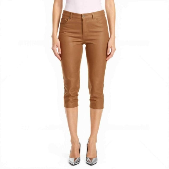 Couver Women's Ultra Stretch 5 Pocket Capri Jeggings Pull-On Denim Look Pants, Khaki, Large, 1 Pair
