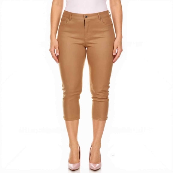 Couver Women's Ultra Stretch 5 Pocket Capri Jeggings Pull-On Denim Look Pants, Khaki, X-Large, 1 Pair