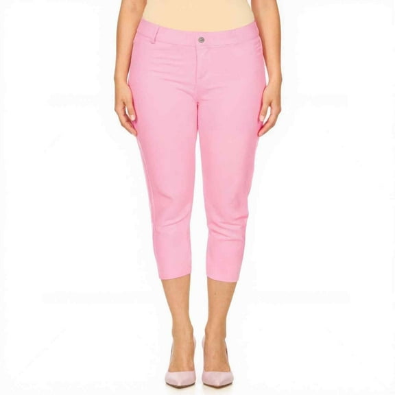 Couver Women's Ultra Stretch 5 Pocket Capri Jeggings Pull-On Denim Look Pants, Light Pink, XX-Large, 1 Pair