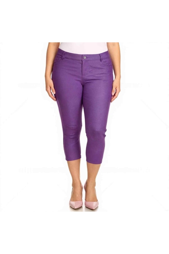 Women's Ultra Stretch 5 Pocket Capri Jeggings Pull-On Denim Look Pants, Purple, 3X-Large, 1 Pair
