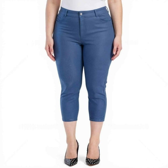 Couver Women's Ultra Stretch 5 Pocket Capri Jeggings Pull-On Denim Look Pants, Teal, 3X-Large, 1 Pair