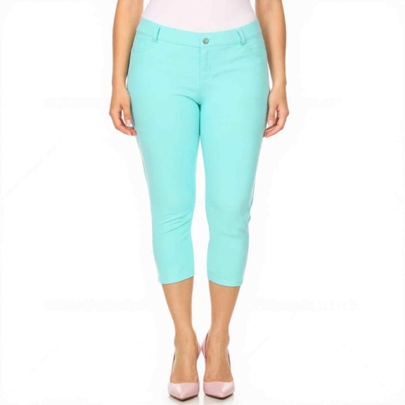 Couver Women's Ultra Stretch 5 Pocket Capri Jeggings Pull-On Denim Look Pants, Turquoise, X-Large, 1 Pair
