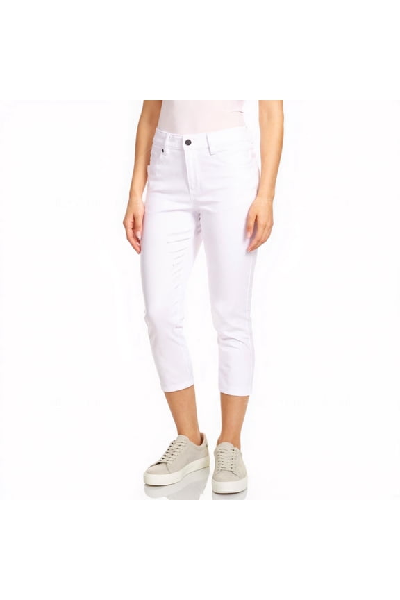 Women's Ultra Stretch 5 Pocket Capri Jeggings Pull-On Denim Look Pants, White, XX-Large, 1 Pair