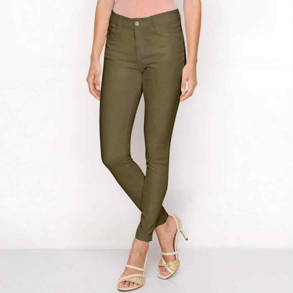 Women's Ultra Stretchy Classic 5 Pocket Jeggings, Full Length, Army Green, M