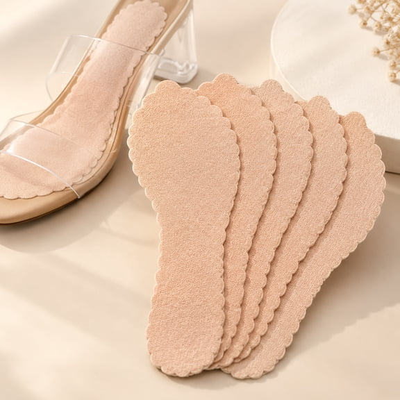 Womens Ultra-Thin 3/4 Insoles for Sandals, Breathable Adhesive Anti-Slip Shoe Inserts, No-Show Comfort Insoles for Flats and Heels, Beige, Size 38, 5 Pairs