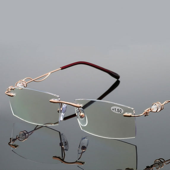 Women's Ultra-light Rimless Gold Reading Glasses 2.0 Blue Light Blocking Presbyopic Glasses Clear Lenses Rectangle Readers +2.00