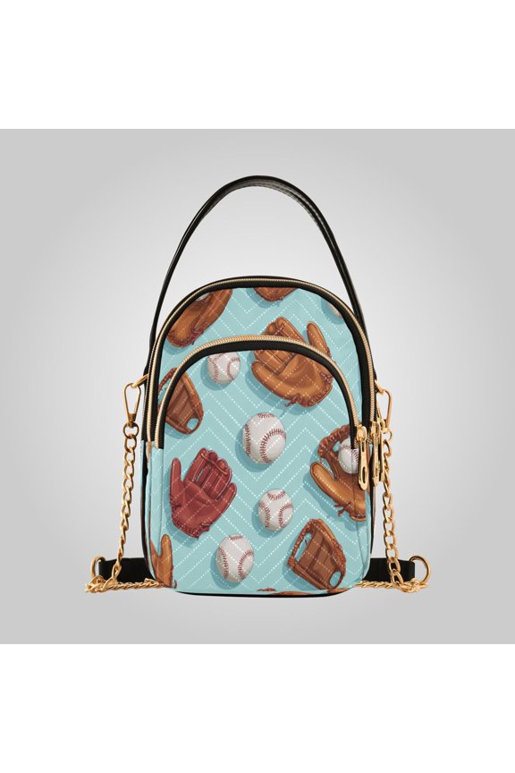 Women's Ultrasonic Wave-Patterned Crossbody Bag, Leather Accent Fashion Purse with Detachable Chain Strap & Multi Zipper Pockets Baseball Equipment Seamless Pattern