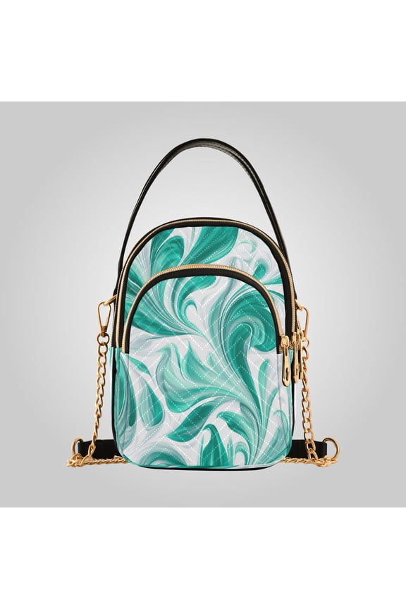 Women's Ultrasonic Wave-Patterned Crossbody Bag, Leather Accent Fashion Purse with Detachable Chain Strap & Multi Zipper Pockets Jade Green Marble Pattern