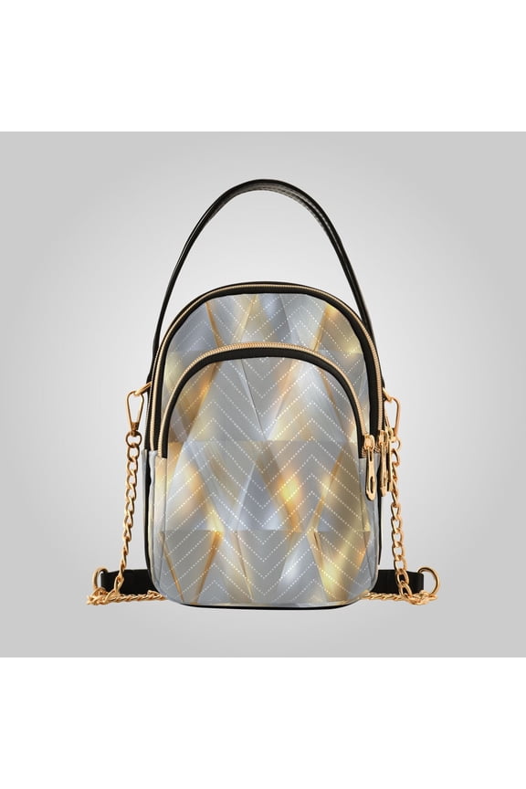 Women's Ultrasonic Wave-Patterned Crossbody Bag, Leather Accent Fashion Purse with Detachable Chain Strap & Multi Zipper Pockets Luxe Triangular Gradient