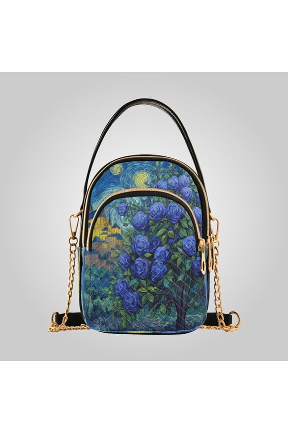 Women's Ultrasonic Wave-Patterned Crossbody Bag, Leather Accent Fashion Purse with Detachable Chain Strap & Multi Zipper Pockets Midnight Rose Citadel