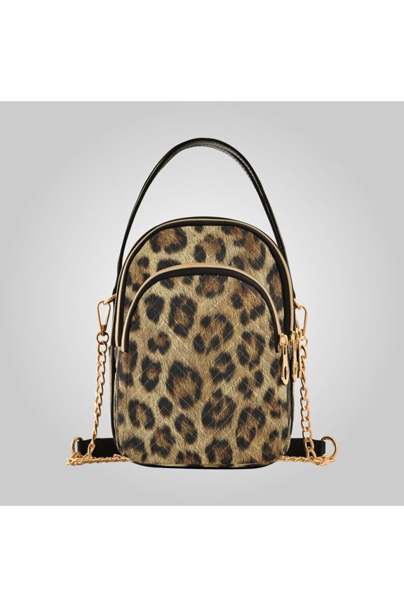Women's Ultrasonic Wave-Patterned Crossbody Bag, Leather Accent Fashion Purse with Detachable Chain Strap & Multi Zipper Pockets Natural Leopard Print