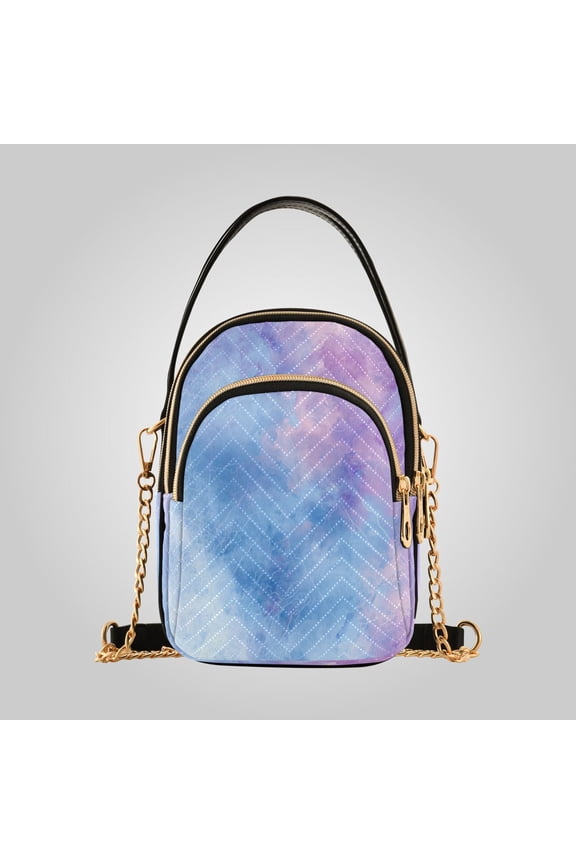 Women's Ultrasonic Wave-Patterned Crossbody Bag, Leather Accent Fashion Purse with Detachable Chain Strap & Multi Zipper Pockets Pastel Marble with Crackle Texture