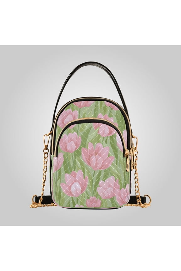 Women's Ultrasonic Wave-Patterned Crossbody Bag, Leather Accent Fashion Purse with Detachable Chain Strap & Multi Zipper Pockets Blush Tulip Meadow