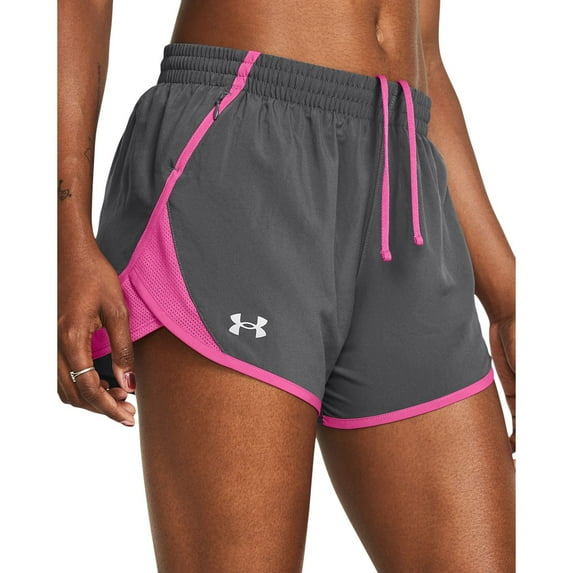 Under Armour Womens Fly by Shorts, 026 Castlerock/Astro Pink/Reflective, Medium