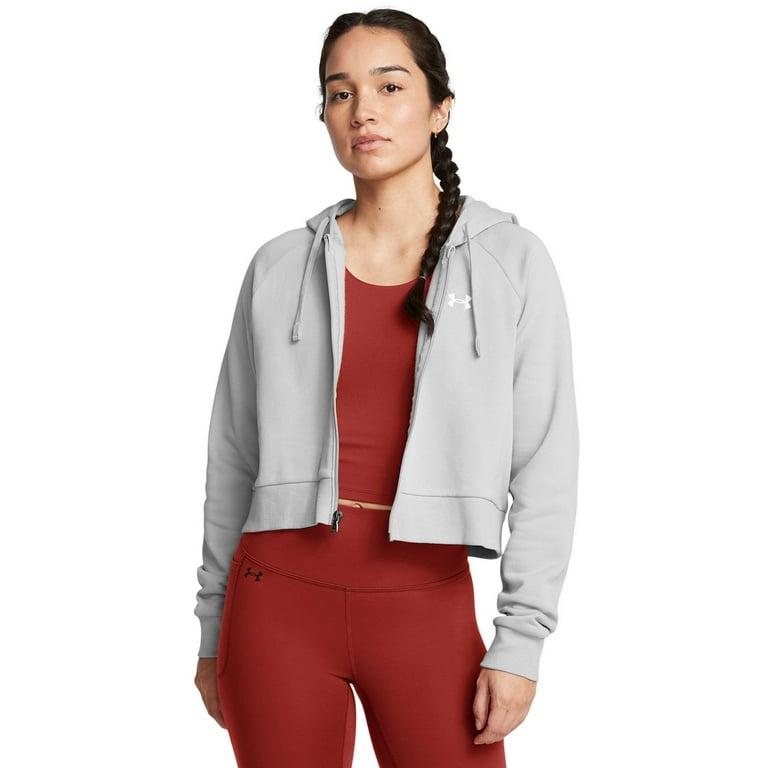 Women s Under Armour Rival Fleece Crop Full Zip Hoodie Color Gray Light Heather Size X LARGE Walmart