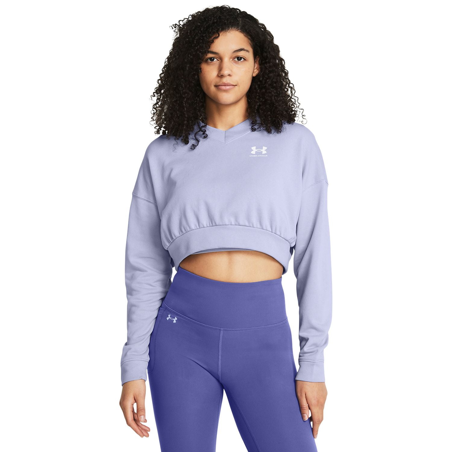 Women s Under Armour Rival Terry Oversized Cropped Crewneck Sweatshirt Color Purple Size LARGE Walmart
