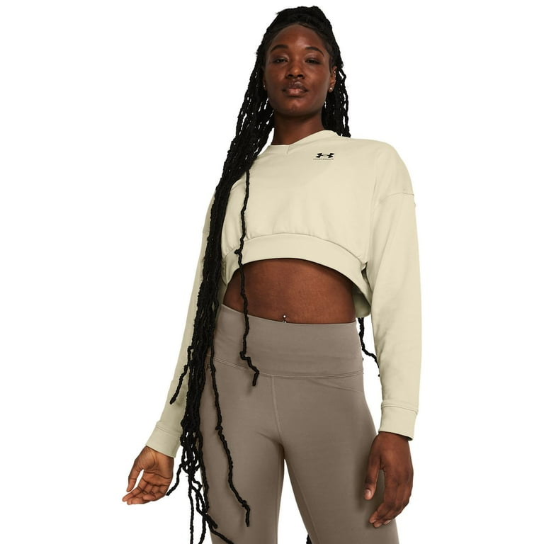 Women s Under Armour Rival Terry Oversized Cropped Crewneck Sweatshirt Color Tan Size LARGE Walmart