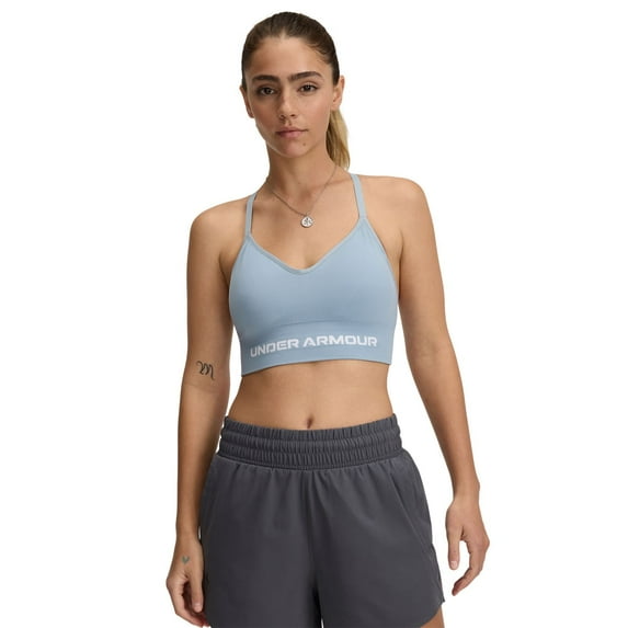 Women's Under Armour Vanish Seamless Low Long Sports Bra Color: Harbor Blue Size: MEDIUM