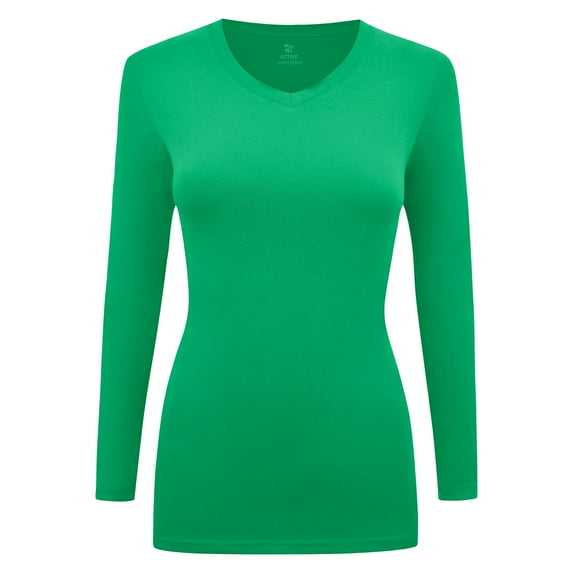 Women's Under Scrubs Long Sleeve T-Shirt Comfort V-Neck Medical Underscrub Tee -Super Soft and Stretchy - 2 Pack (Green, 3X-Large)