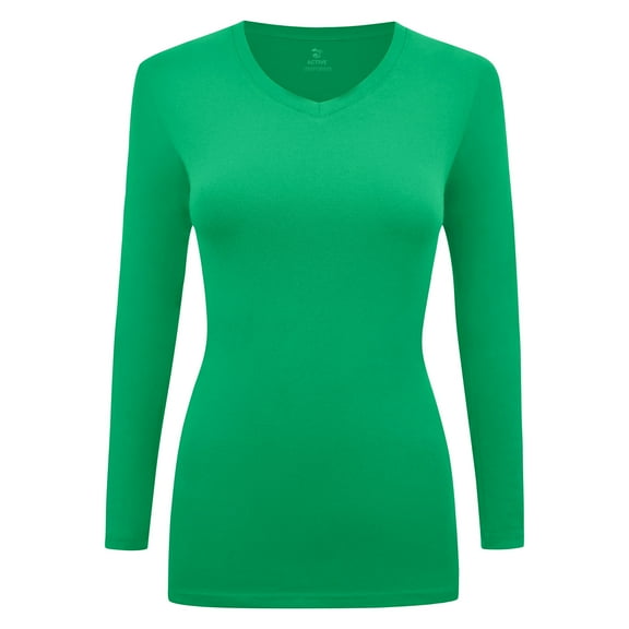 Women's Under Scrubs Long Sleeve T-Shirt Comfort V-Neck Medical Underscrub Tee -Super Soft and Stretchy - 2 Pack (Green, Large)