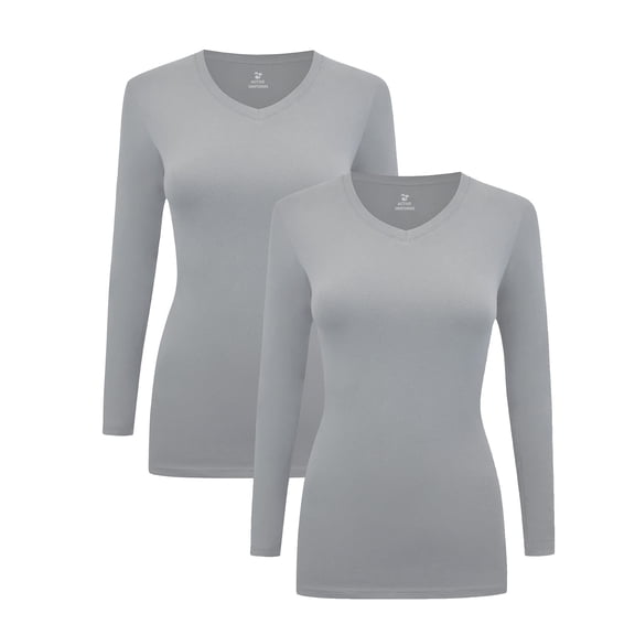 Women's Under Scrubs Long Sleeve T-Shirt Comfort V-Neck Medical Underscrub Tee -Super Soft and Stretchy - 2 Pack (Heather Charcoal, XX-Large)