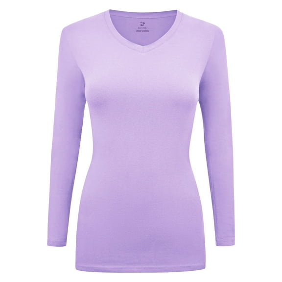 Women's Under Scrubs Long Sleeve T-Shirt Comfort V-Neck Medical Underscrub Tee -Super Soft and Stretchy - 2 Pack (Lavender, XX-Large)