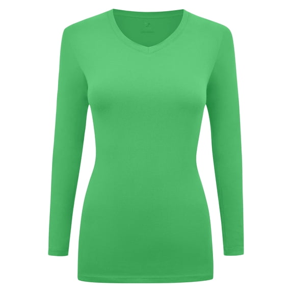 Women's Under Scrubs Long Sleeve T-Shirt Comfort V-Neck Medical Underscrub Tee -Super Soft and Stretchy - 2 Pack (Light Green, XX-Small)