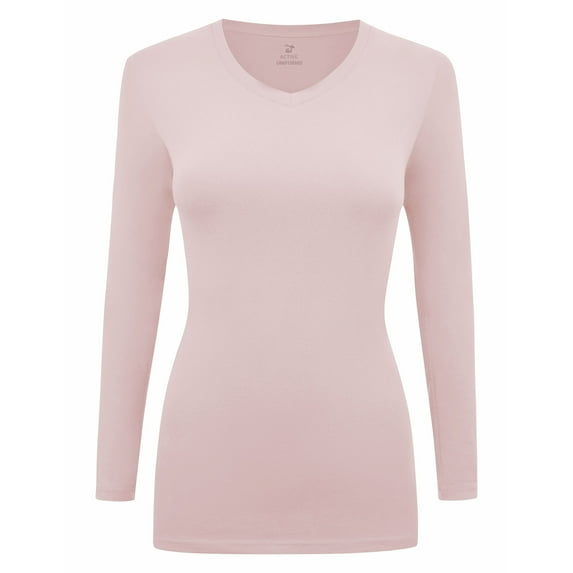 Women's Under Scrubs Long Sleeve T-Shirt Comfort V-Neck Medical Underscrub Tee -Super Soft and Stretchy - 2 Pack (Nude, Small)